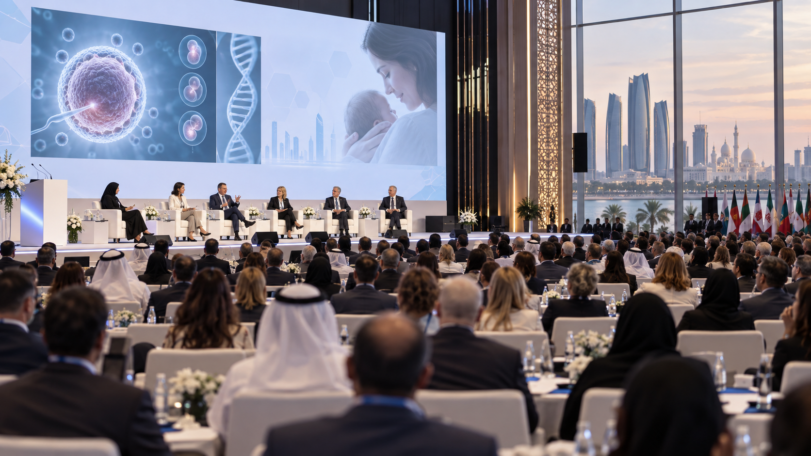 AI-generated editorial illustration for GulfPulse News coverage of Second Trust Fertility and Gynecology Conference opens in Abu Dhabi.