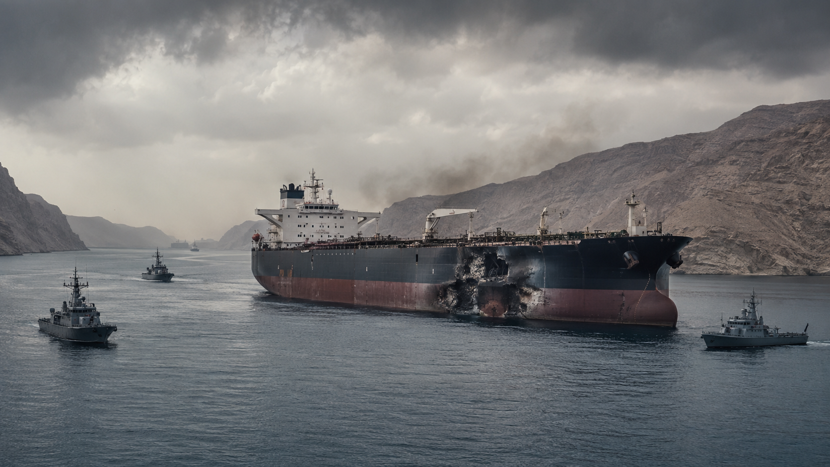 AI-generated editorial illustration for GulfPulse News coverage of Iranian attack on Saudi tanker killed two Filipino sailors, Saudi Arabia says.