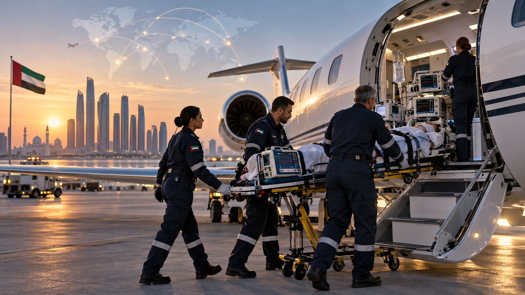 AI-generated editorial illustration for GulfPulse News coverage of UAE’s ICATT RESPONSE PLUS expands critical care beyond borders.