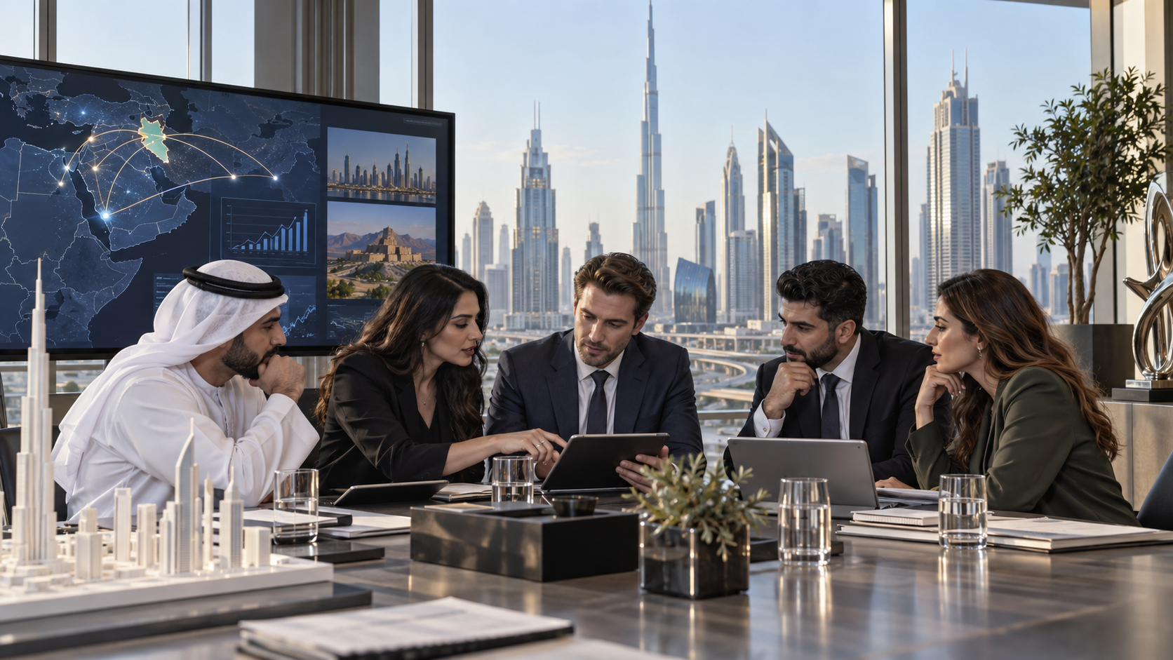 AI-generated editorial illustration for GulfPulse News coverage of DIFC Innovation Hub links Dubai with Kurdistan start-up ecosystem.