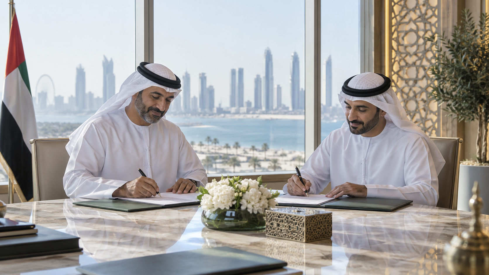 AI-generated editorial illustration for GulfPulse News coverage of Sukoon Takaful partners with Ajman Bank to deliver Sharia-compliant solutions.