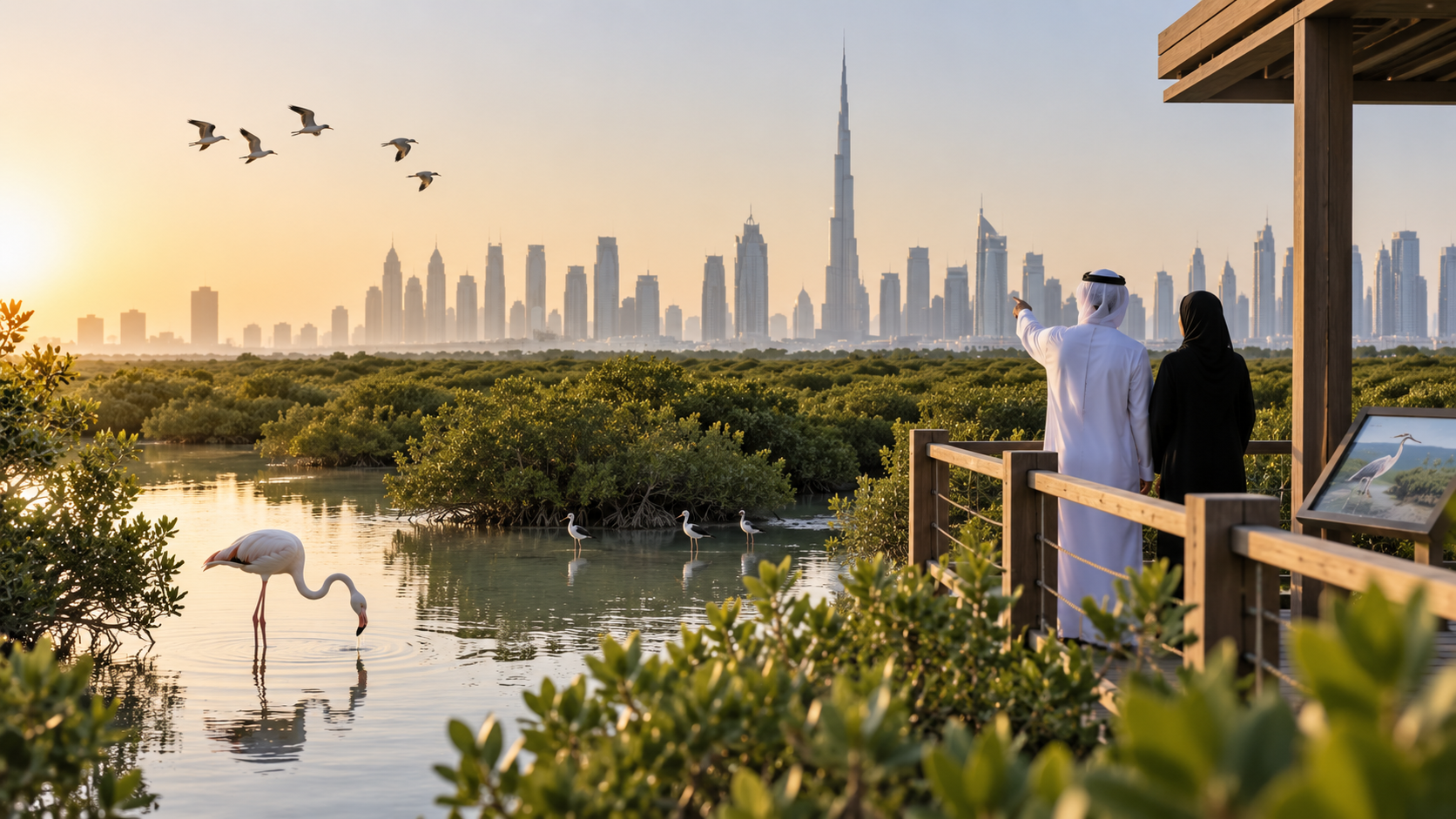 AI-generated editorial illustration for GulfPulse News coverage of DECCA, IUCN Regional Office for West Asia launch integrated plan to develop Dubai’s nature reserve network.
