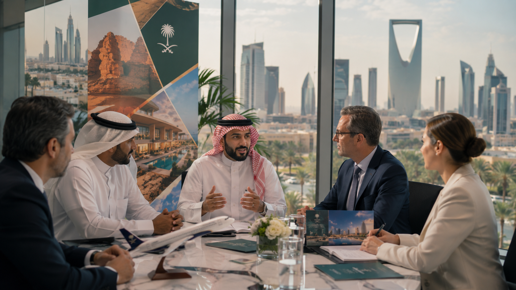 AI-generated editorial illustration for GulfPulse News coverage of Ministry of Tourism, WTM Spotlight Riyadh announce strategic partnership for inaugural event.