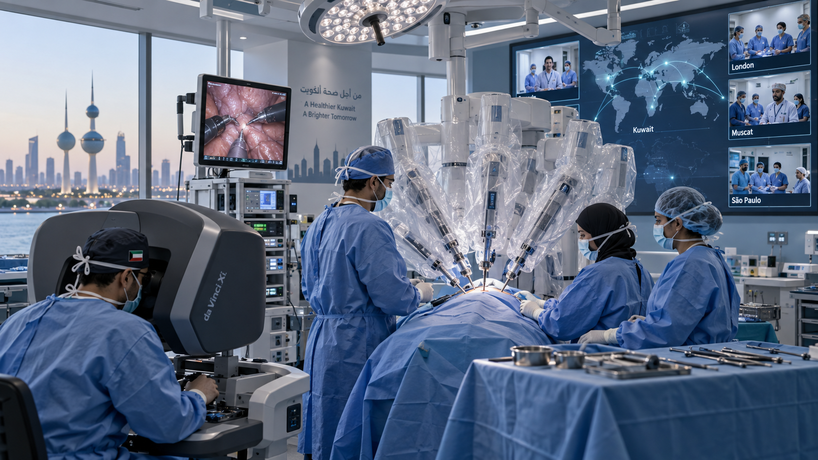 AI-generated editorial illustration for GulfPulse News coverage of Kuwait expands robotic and remote surgery across major hospitals.
