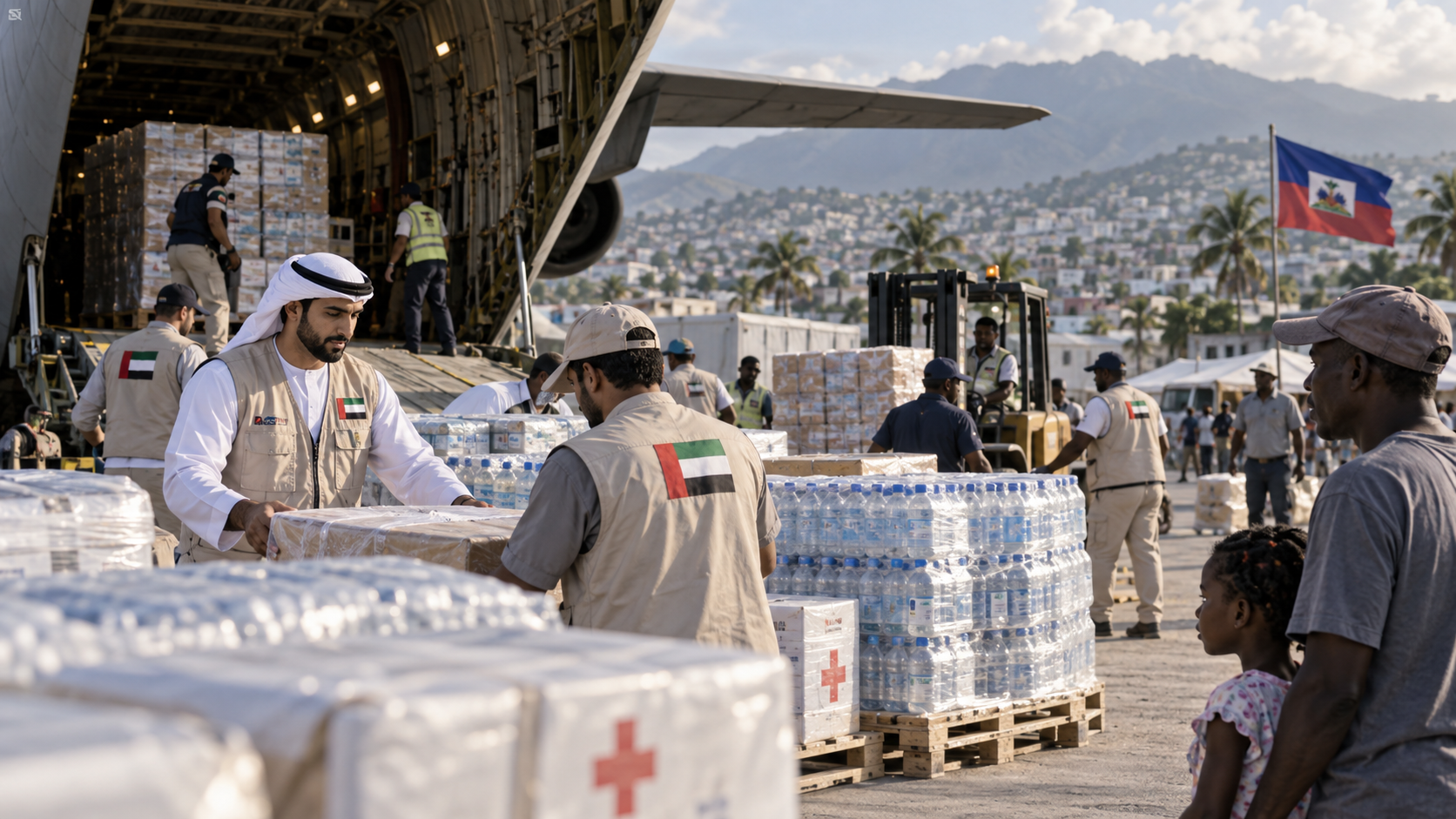 AI-generated editorial illustration for GulfPulse News coverage of UAE allocates $10 million for humanitarian response in Haiti.