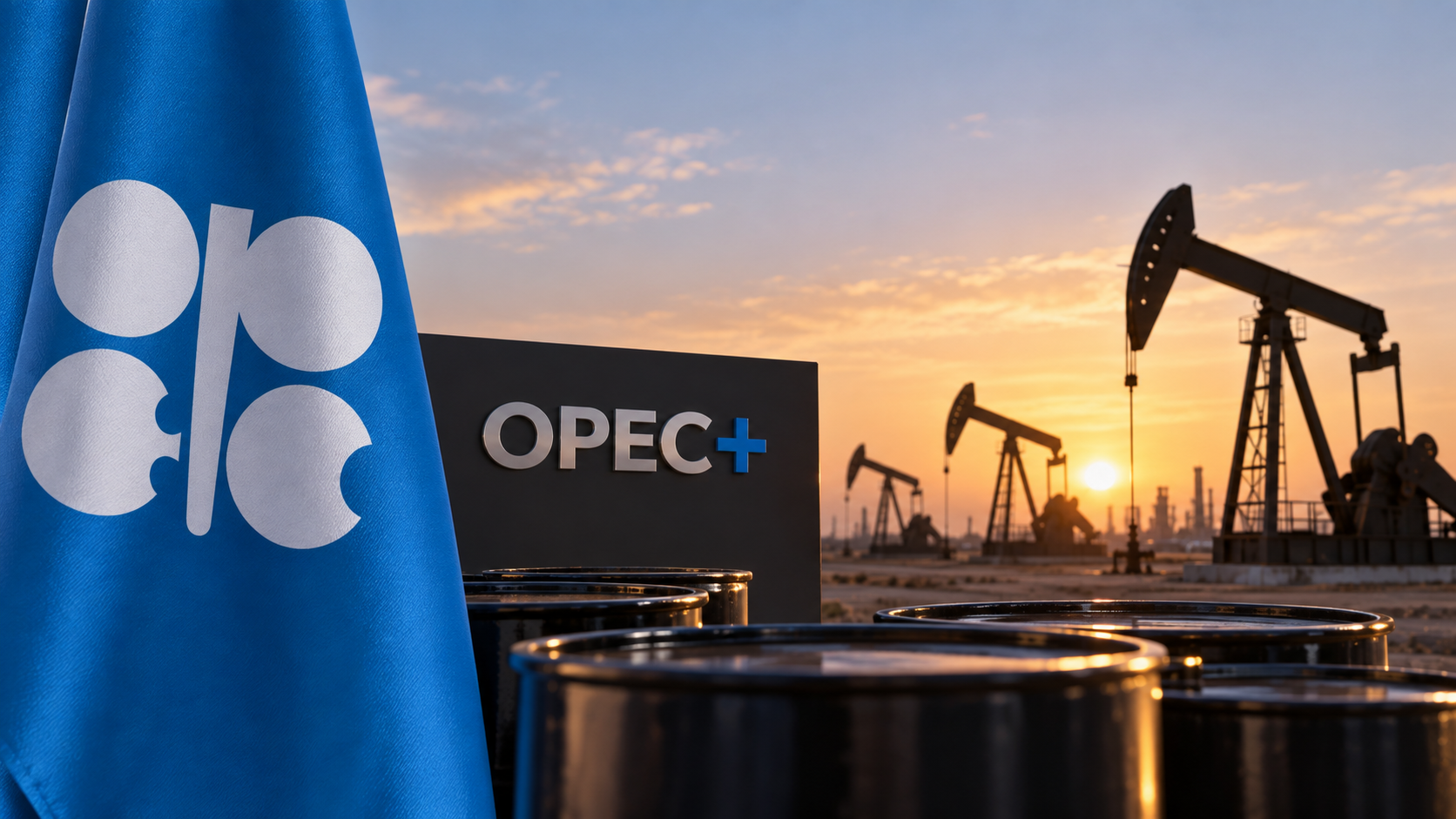 AI-generated editorial illustration for GulfPulse News coverage of OPEC+ agree to maintain oil output quotas unchanged for October.