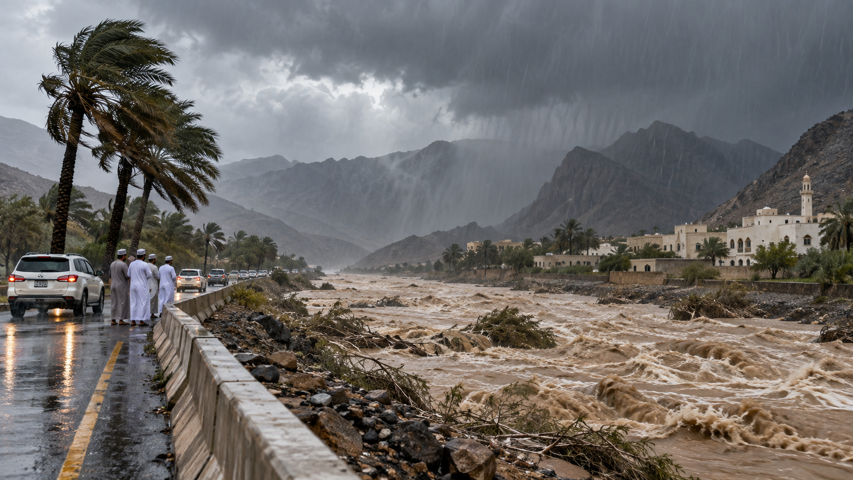 AI-generated editorial illustration for GulfPulse News coverage of Rains lash Al Dhahirah, Al Sharqiyah North, and Al Dakhiliyah.