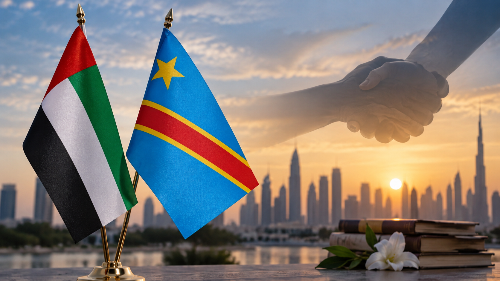 AI-generated editorial illustration for GulfPulse News coverage of UAE expresses solidarity with DR Congo, conveys condolences over victims of fire at two schools.