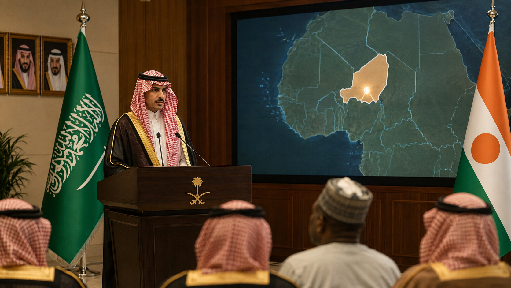 AI-generated editorial illustration for GulfPulse News coverage of Saudi Arabia condemns attacks in Niger’s capital.
