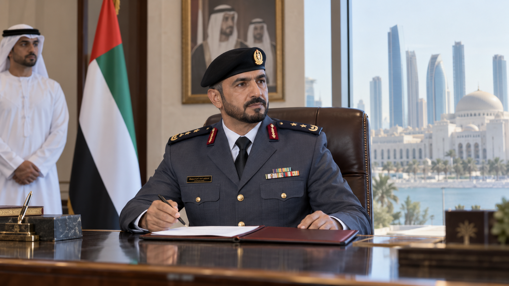 AI-generated editorial illustration for GulfPulse News coverage of UAE President issues federal decree appointing Ali Abdullah bin Daan Al Ghafli Secretary-General of the Office of H.H. the Minister of Interior.