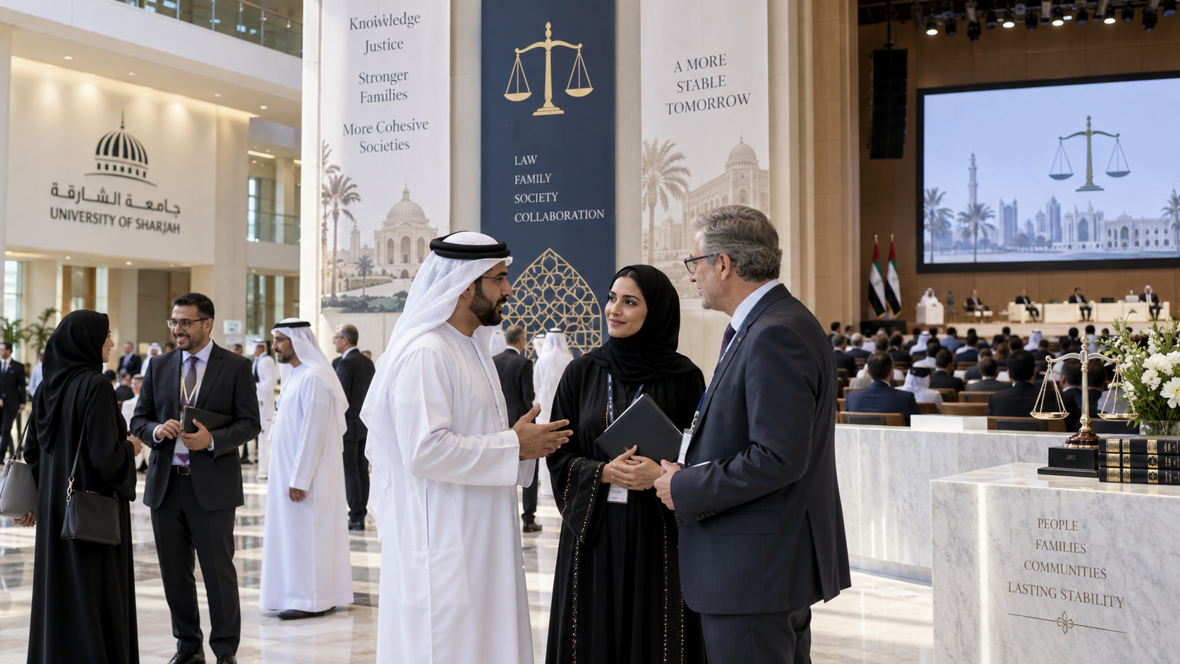 AI-generated editorial illustration for GulfPulse News coverage of Sharjah Legal Forum 2026 to open next Thursday.