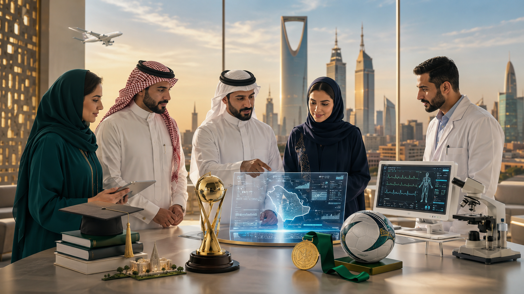AI-generated editorial illustration for GulfPulse News coverage of From gold medals to global awards: Saudi Arabia’s August achievements.