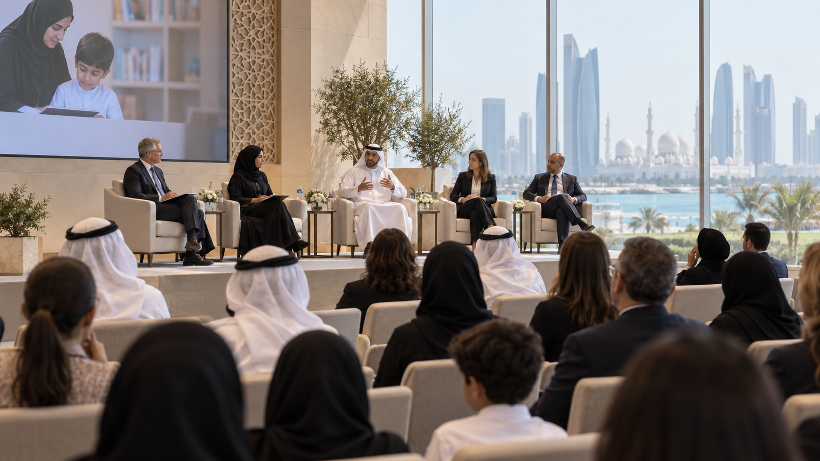 AI-generated editorial illustration for GulfPulse News coverage of Mohamed bin Zayed University for Humanities to host ‘Education in the Service of the Family: From Vision to Impact’ Conference.