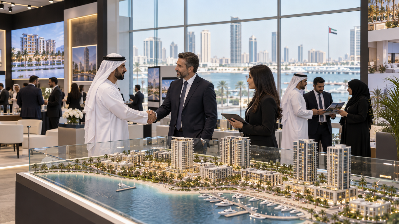 AI-generated editorial illustration for GulfPulse News coverage of Ajman Real Estate Investment Exhibition records AED699 million in transactions.