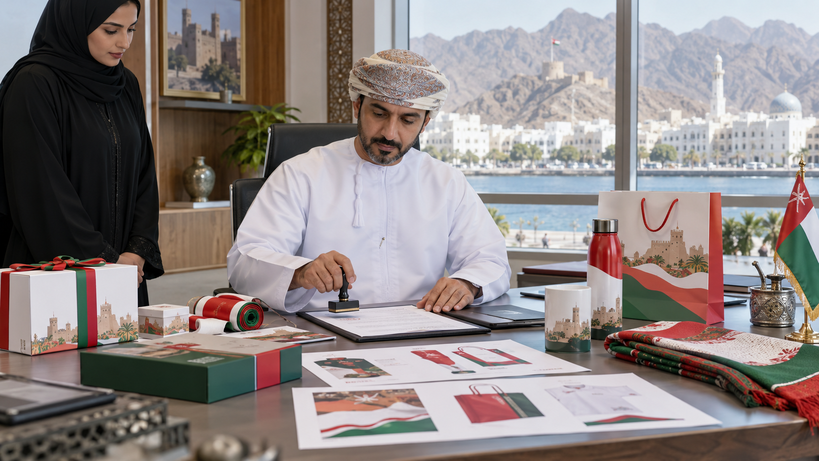 AI-generated editorial illustration for GulfPulse News coverage of Approval mandatory before printing National Day products.