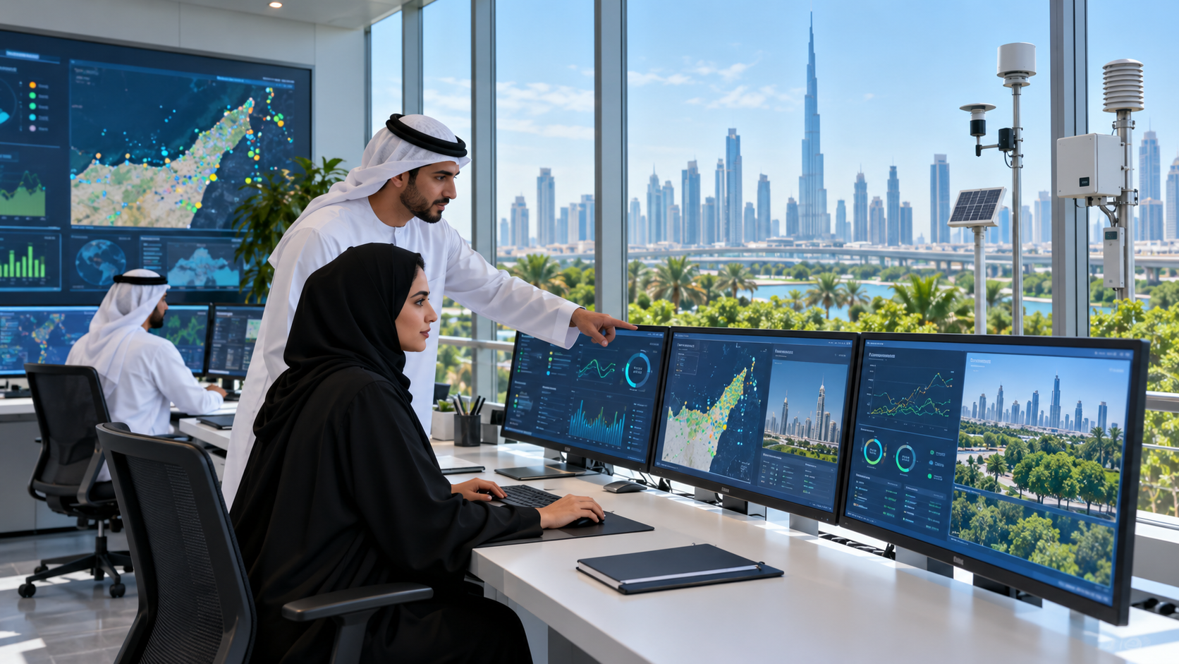 AI-generated editorial illustration for GulfPulse News coverage of UAE building integrated, data-driven air quality system: Minister of Climate Change.