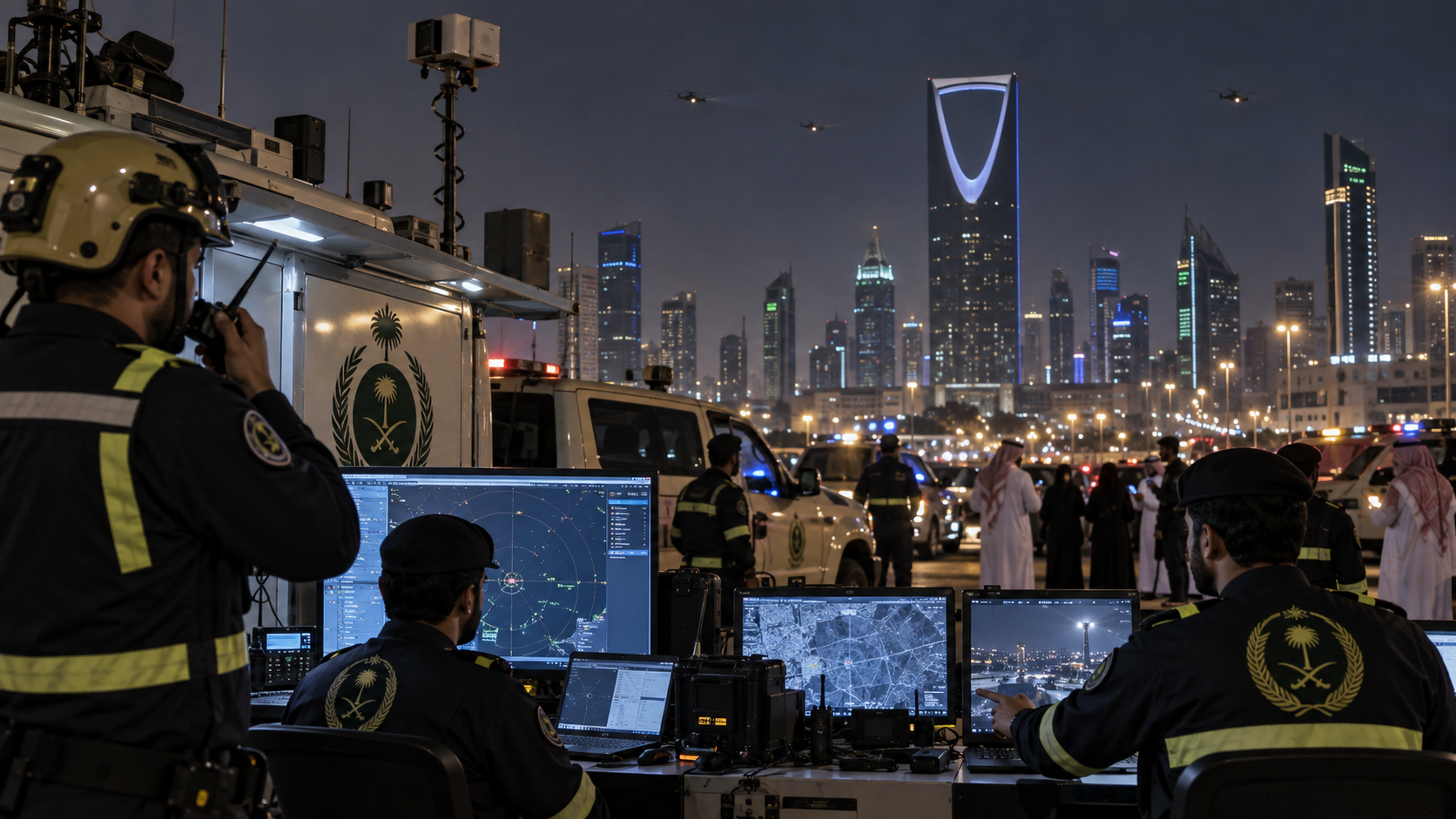 AI-generated editorial illustration for GulfPulse News coverage of Saudi Arabia issues first air raid alerts for Riyadh since Houthis escalated attacks.