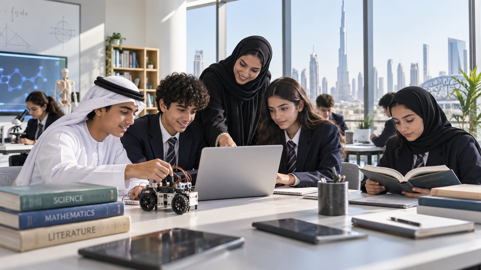 AI-generated editorial illustration for GulfPulse News coverage of UAE ranks first in Arab world, achieves aqualitative leap in PISA 2025 results.