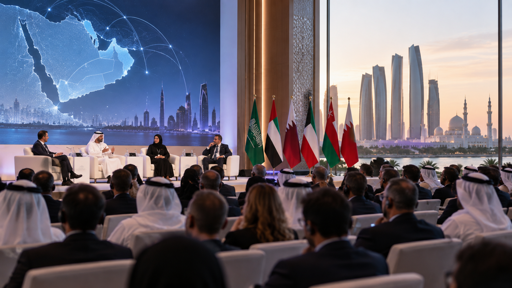 AI-generated editorial illustration for GulfPulse News coverage of Third edition of Hili Forum 2026 kicks off in Abu Dhabi.