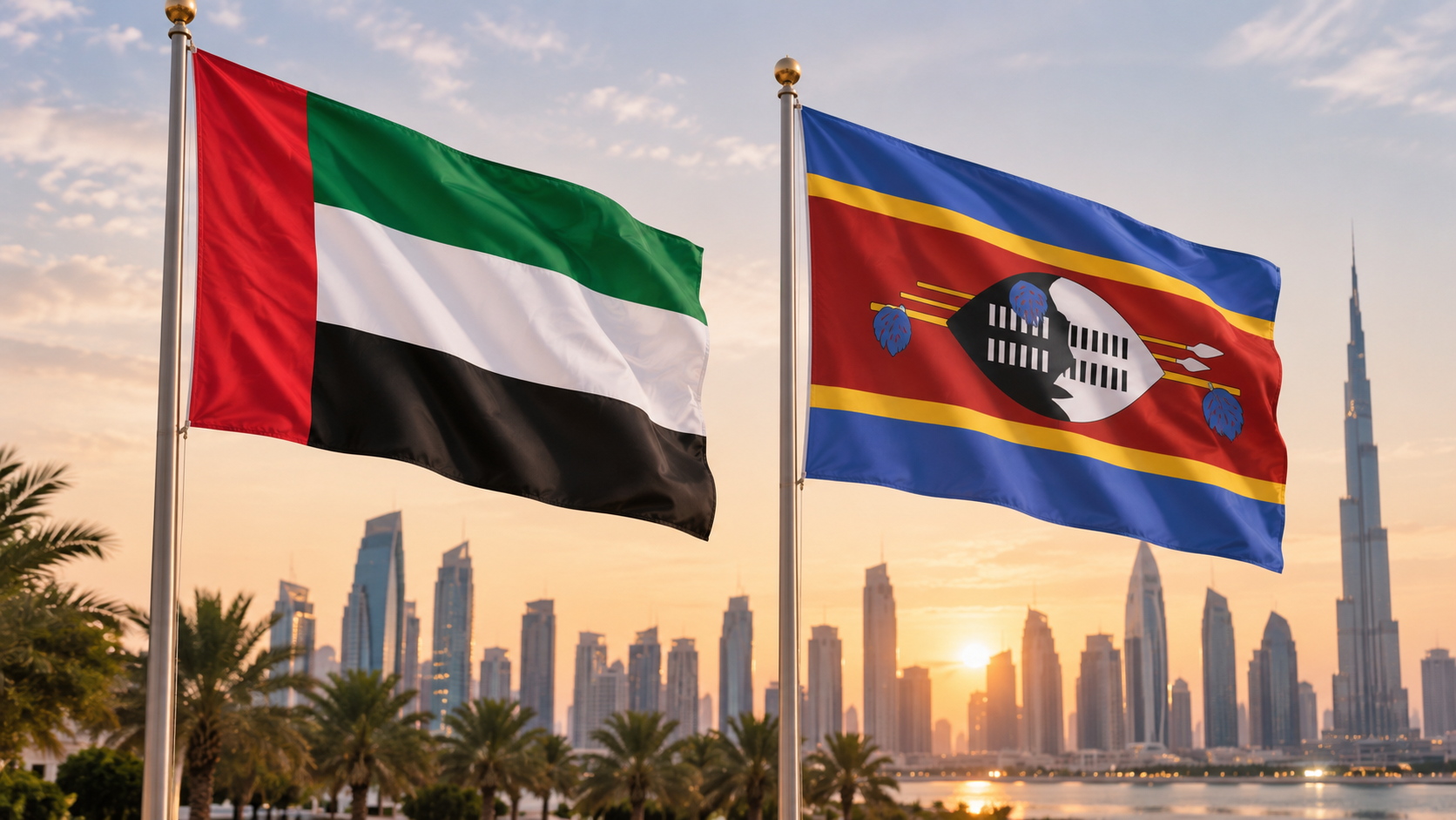 AI-generated editorial illustration for GulfPulse News coverage of UAE leaders congratulate King of Eswatini on Independence Day.